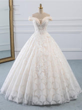 Luxury Long Off the Shoulder Lace-Up Ball Gown Wedding Dresses