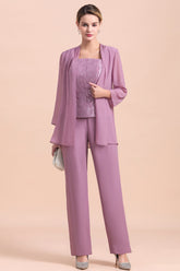 Elegant Lace Cap Sleeves Chiffon Mother of Bride Jumpsuit With Wrap
