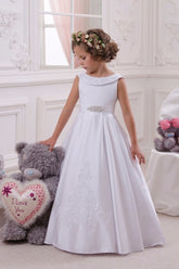 White Long Scoop Neck Sleeveless Ball Gown Flower Girl Dress