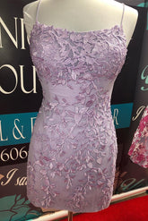 Short Mermaid Spaghetti Straps Lace Backless Homecoming Dress