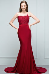 Mermaid Charmeuse Lace Spaghetti Straps Sweetheart Bridesmaid Dresses with Beads