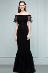 Long Off The Shoulder Black Mermaid Formal Evening Dress