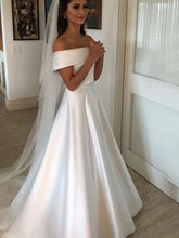Simple Long A Line Satin Off The Shoulder Wedding Dress