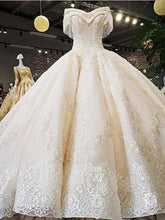Long Off the Shoulder Ball Gown Wedding Dresses Beaded Appliques