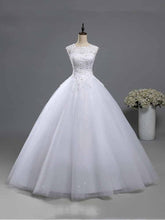 Elegant Long A-line Beads Lace-Up Ruffles Tulle Wedding Dresses