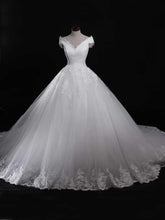 Gorgeous Long Off the Shoulder Lace Tulle Ball Gown Ruffles Wedding Dresses