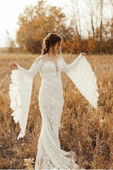 Elegant Mermaid Long Sleeves Floor Length Lace Wedding Dresses