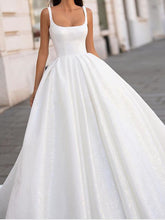Long Ball Gown Spaghetti Strap Scoop Neck Court Train Sleeveless Wedding Dresses