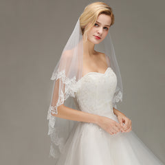 Elegant Two Layers Lace Edge Long Wedding Veil