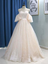 Long Off the Shoulder Half Sleeves Tulle Ball Gown Wedding Dresses