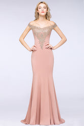 Long Off the Shoulder Mermaid Floor Length Bridesmaid Dress with Lace Appliques