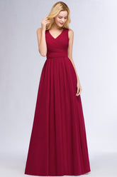 A-line Chiffon V-Neck Sleeveless Ruffles Floor Length Bridesmaid Dress