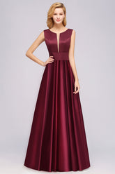 A-line Satin Deep-V-Neck Sleeveless Ruffles Floor Length Bridesmaid Dress
