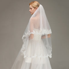 Two Layers Tulle Appliques Wedding Veil