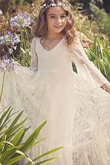 White A-line Scoop Neck Long Sleeves Dress Flower Girl Dress