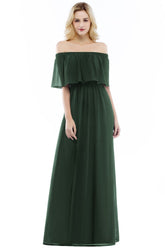 Long A-line Off the Shoulder Chiffon Formal Evening Dresses