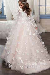 Long Tulle Lace Scoop Neck Sleeveless Ball Gown Flower Girl Dress