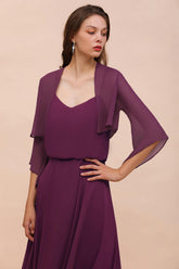 3/4 Sleeves Grape Chiffon Special Occasions Wrap
