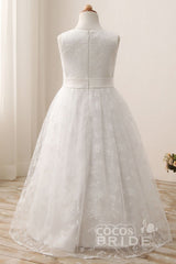Long Scoop Neck Short Sleeveless Ball Gown Flower Girl Dress