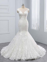 Elegant Long V-Neck Lace Tulle Mermaid Wedding Dresses