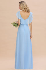 Simple High Low A-line V-Neck Ruffles Chiffon Bridesmaid Dress