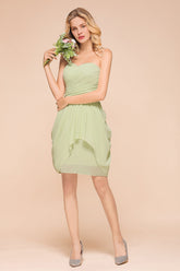 Classy Light Green Strapless A-line Knee-length Chiffon Bridesmaid Dress With Ruched