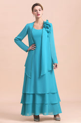 Gorgeous Floral Appliques Long Sleeves Mother of Bride Dress With Wraps