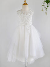 White Ball Gown Tulle Sleeveless Jewel Neck Lace Birthday Flower Girl Dresses
