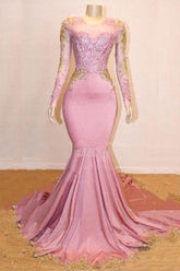 Long Mermaid Sweetheart Appliques Lace Prom Dresses with Long Sleeves