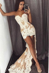High Low Mermaid Sweetheart Lace Prom Dress