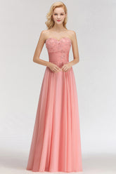 Sexy Sweetheart A-Line Appliques Long Chiffon Bridesmaid Dress
