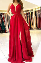 Long Chiffon Halter Split Front A-line Prom Dress