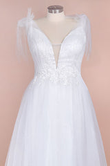 Plus Size Long V-neck Appliques Tulle A-line White Wedding Dress