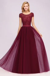 A-Line Chiffon Jewel Sleeveless Floor Length Bridesmaid Dresses with Ruffles