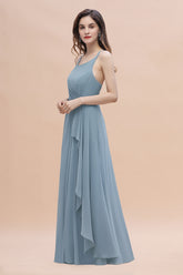 Spaghetti Straps Chiffon Bridesmaid Dress A-Line Evening Dress With Side Slit