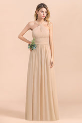 A-Line Sleeveless Chiffon Backless Floor Length Bridesmaid Dress With Ruched