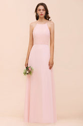 Affordable Long Shealth Spaghetti Straps Chiffon Bridesmaid Dress with Lace