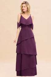 Beautiful Spaghetti Straps V-neck Cascading Ruffles A-line Floor Length Bridesmaid Dress
