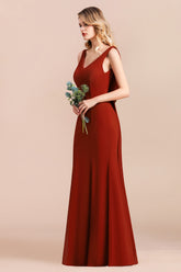 Burgundy V-neck A-Line Wedding Party Dress Wide Straps Chiffon Bridesmaid Dress With Cape