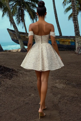 Chic Short A-line Off the shoulder Lace Wedding Dress