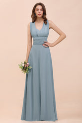 Classy A-Line Wide Straps Floor Length Chiffon Bridesmaid Dresses With Ruched