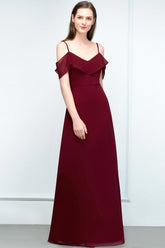 Elegant A-Line Chiffon Spaghetti Straps Sleeveless Floor Length Bridesmaid Dresses