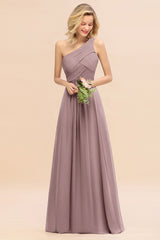 Elegant Dusk A-line Chiffon Ruffles One Shoulder Long Bridesmaid Dress