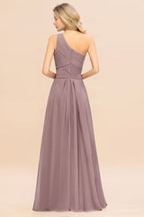 Elegant Dusk A-line Chiffon Ruffles One Shoulder Long Bridesmaid Dress