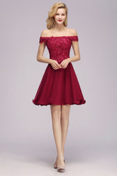 Elegant Lace Off the Shoulder Short Bridesmaid Dress