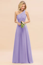 Elegant Lilac A-line Chiffon Ruffles One Shoulder Long Bridesmaid Dress