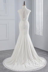 Elegant Long Cap Sleeves Lace-up Mermaid Wedding Dresses