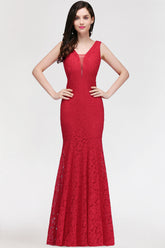 Elegant Mermaid Lace V-Neck Sleeveless Floor Length Bridesmaid Dresses