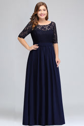 Elegant Plus Size Half Sleeves Lace Bridesmaid Dresses with Bow