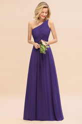 Elegant Regency A-line Chiffon Ruffles One Shoulder Long Bridesmaid Dress